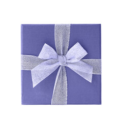 Lilac very peri gift box isolated over white background. Color of the year 2022 Very Peri toned