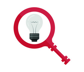 magnifying glass and light bulb. Concept of creativity, innovation, science, invention, insight, search.
