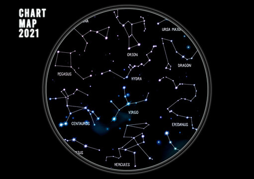 Illustration of the night sky Celestial constellation black chart map