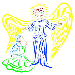 An angel appeared to the Virgin Mary, and tells the joyful good news that she will give birth to the Savior Jesus Christ. Annunciation