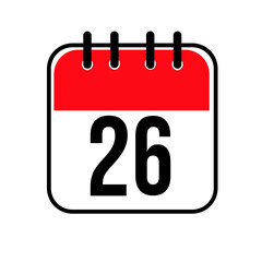Fototapeta premium Calendar day 26. Number twenty six on a white paper with red border on white background. Vector ilustration.