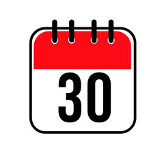 Fototapeta premium Calendar day 30. Number thirty on a white paper with red border on white background. Vector ilustration