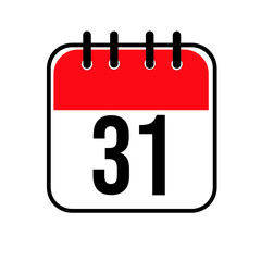 Fototapeta premium Calendar day 31. Number thirty-one on a white paper with red border on white background. Vector ilustration.