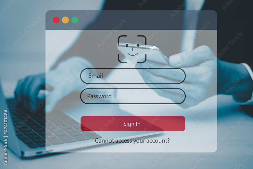 Poster security password login online concept hands typing and entering username and password of social med