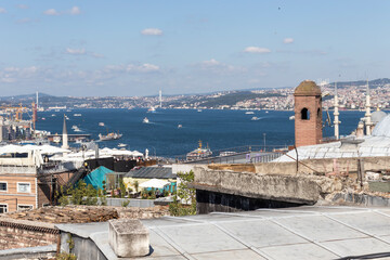 Panorama to city of Istanbul from Imperial Suleymaniye Mosque, Turkey