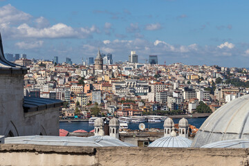 Panorama to city of Istanbul from Imperial Suleymaniye Mosque, Turkey