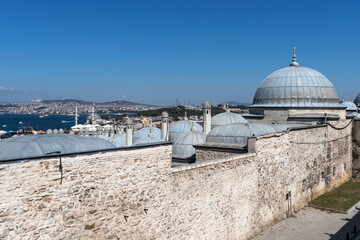 Fototapeta na wymiar Panorama to city of Istanbul from Imperial Suleymaniye Mosque, Turkey