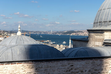 Panorama to city of Istanbul from Imperial Suleymaniye Mosque, Turkey
