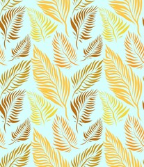 seamless pattern with warm coloured autumn leaves on light blue fresh background