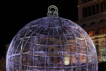 Giant ball part of the Christmas lighting in the city of Madrid, Spain
