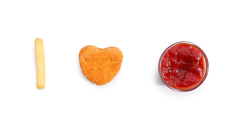 Composition with tasty fast food on white background