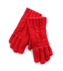 Red warm gloves on white background