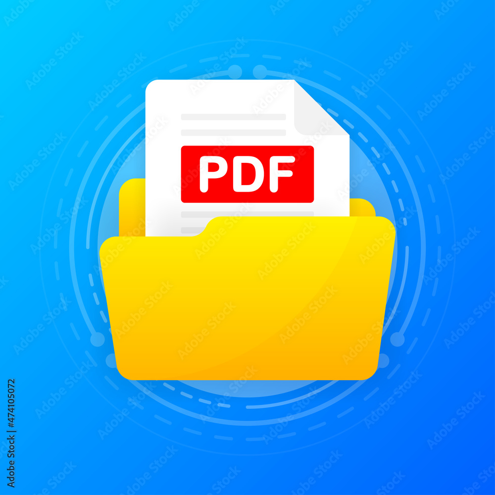 Poster open folder icon with pdf file inside. folder with documents on a blue background. flat design. vect