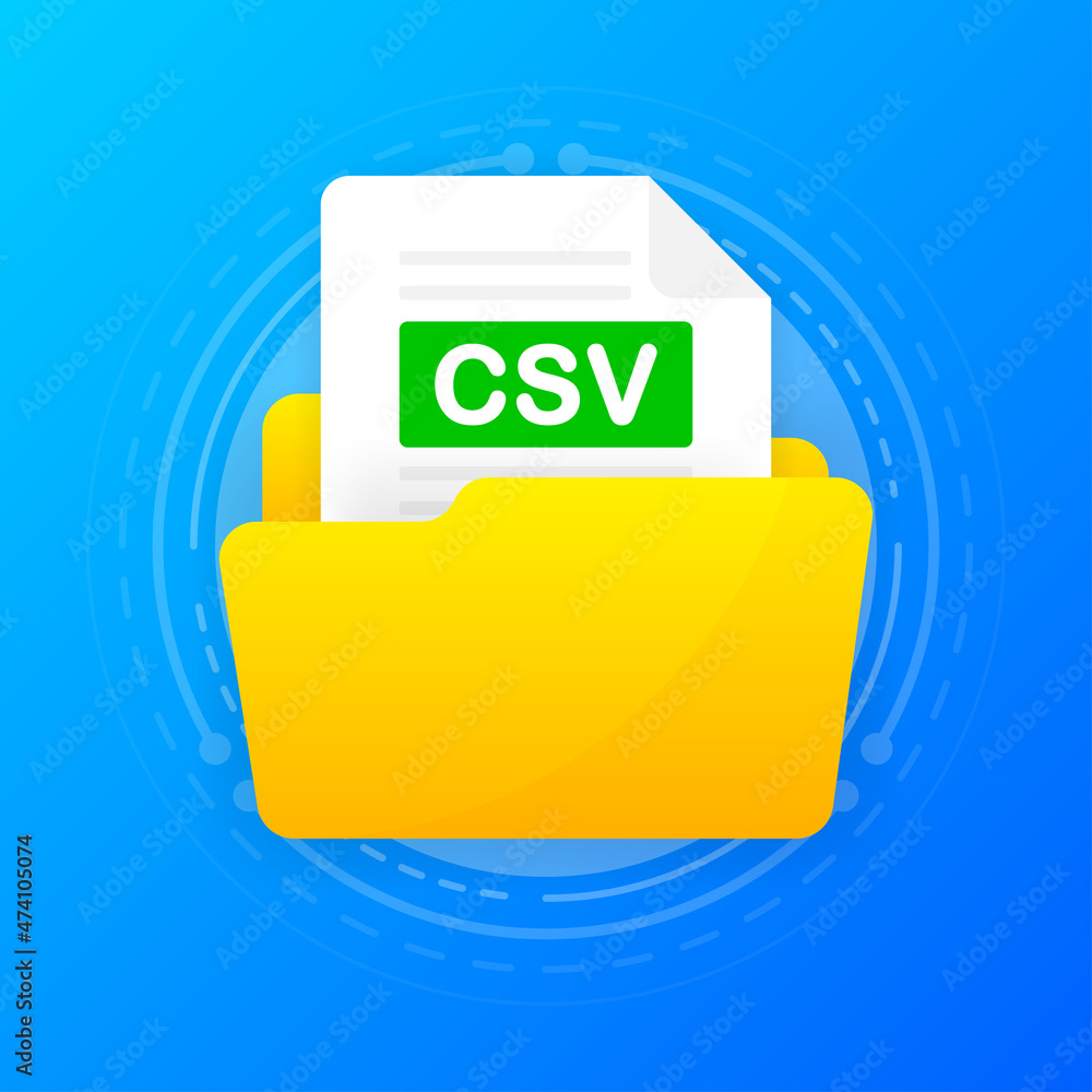Poster open folder icon with csv file inside. folder with documents on a blue background. flat design. vect