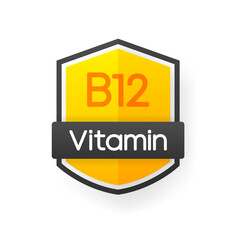 Vitamin B 12 supplement, vitamin sign logo. Design template for advertising or branding. Vector Illustration.