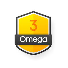 Omega 3 supplement, vitamin sign logo. Design template for advertising or branding. Vector Illustration.