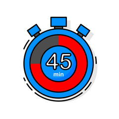45 minutes left. Timer, clock, stopwatch isolated icon. Note the cooking time. Vector illustration.