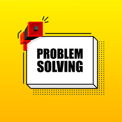 Problem Solving banner template. Marketing flyer with megaphone. Isometric and pixel style. Template for retail promotion and announcement. Vector illustration.