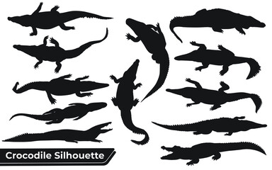 Collection of crocodile Silhouette in different poses
