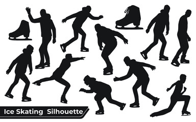 Collection of ice skating silhouettes in different positions