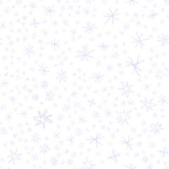 Fototapeta premium Hand Drawn Snowflakes Christmas Seamless Pattern. Subtle Flying Snow Flakes on chalk snowflakes Background. Alluring chalk handdrawn snow overlay. Magnetic holiday season decoration.