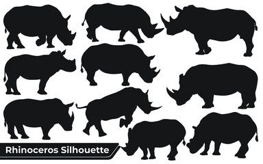Collection of animal Rhinoceros Silhouette in different poses