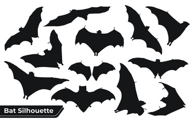 Flying bat silhouettes with wings