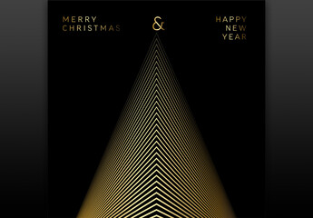 Modern Trendy Geometry Christmas Card with Golden Triangle Christmas Tree