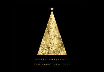 Modern Trendy Christmas Card with Golden Triangle Christmas Tree