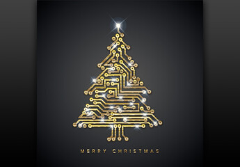Christmas Card with Digital Electronic Circuit as a Christmas Tree