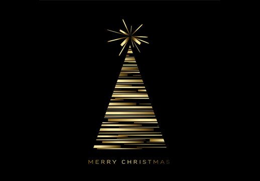 Modern Trendy Christmas Card with Golden Lines Christmas Tree