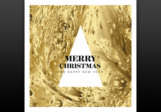 Modern Golden Premium Christmas Card with Triangle Christmas Tree
