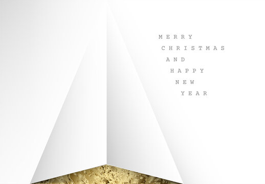 Merry Christmas Card with a Christmas Tree Made from Paper Fold