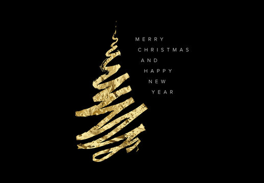 Minimalist Modern Christmas Card with Tree Made by Golden Brush