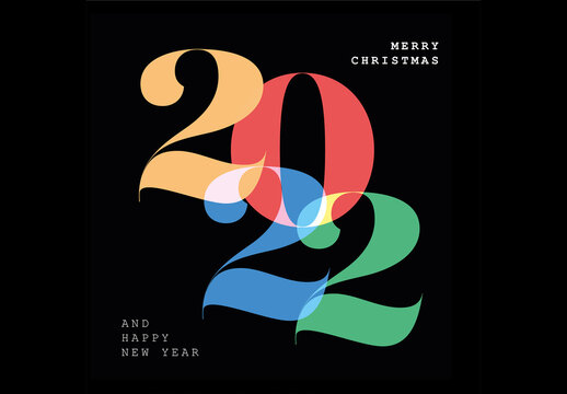 Minimalistic Dark Happy New Year Card Layout with Colorful Numbers