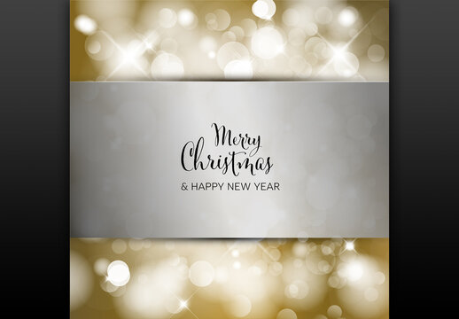 Christmas Card on Silver Stripe and  Blurred Golden Background