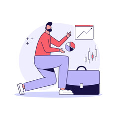 Man successfully invests. Concept of return on investment, financial solutions, passive income, investment strategy, lucky speculation. Vector illustration in flat design for web banner, landing page