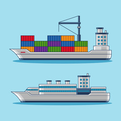 Set of ship water transportation illustration vector design