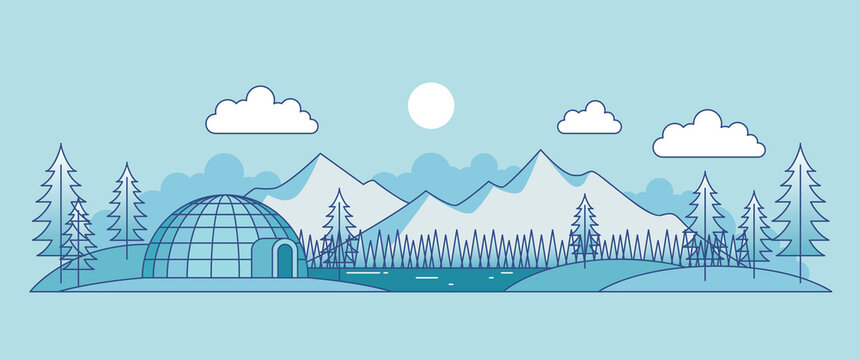Winter season landscapes with trees and snow mountain illustration vector design