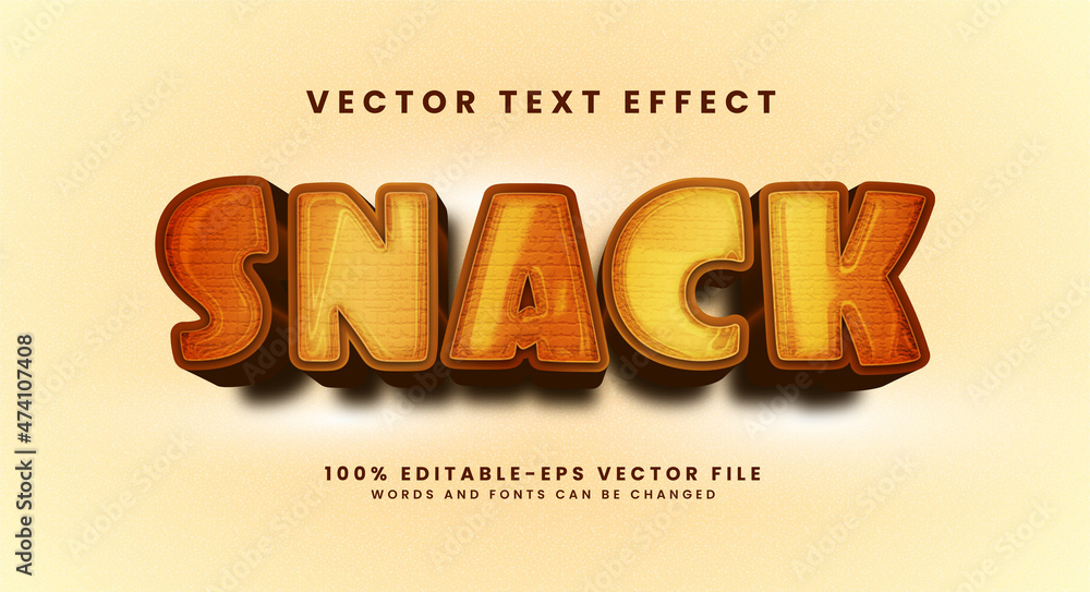 Poster Snack 3D text effect. Editable text style effect suitable for food product needs.