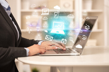 Businessman working on laptop with new business concept