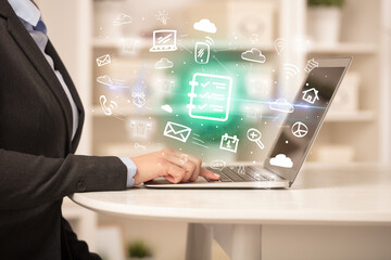 Businessman working on laptop with new business concept