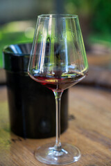 Tasting of dry burgundy red wine made from pinot noir  grapes, wine tourisme to Burgundy Cote de Nuits wine region, France