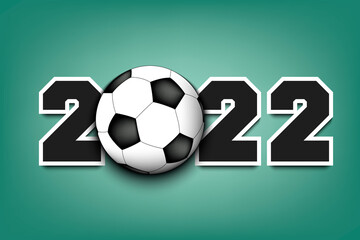 Obraz premium New Year numbers 2022 and soccer ball on an isolated background. Design pattern for greeting card, banner, poster. Vector illustration