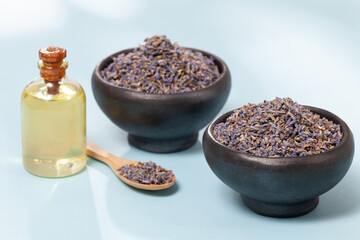 Lavandula - Organic Lavender Essential Oil in Glass Bottle with Dried Flowers