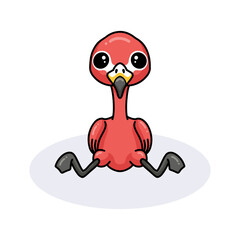 Cute little pink flamingo cartoon sitting