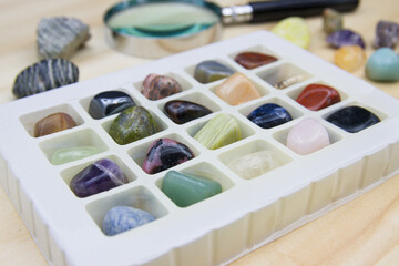 Closeup of a collection of semi-precious stone minerals