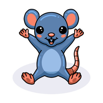 Cute little mouse cartoon raising hands