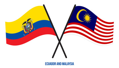 Ecuador and Malaysia Flags Crossed And Waving Flat Style. Official Proportion. Correct Colors.