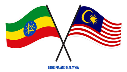 Ethiopia and Malaysia Flags Crossed And Waving Flat Style. Official Proportion. Correct Colors.